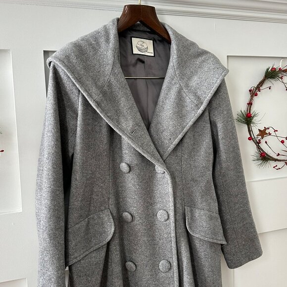 🧥 Elegant Vintage Gray Wool Swing Coat / Cloak | Shawl Collar |  Size L - Picture 9 of 11